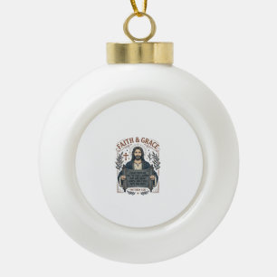 Jesus Kruissteek Vintage T-shirt Christelijke Graf Keramische Bal Ornament