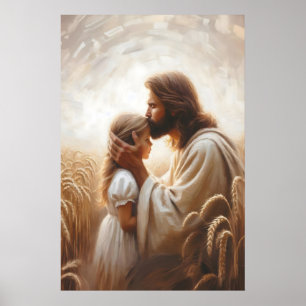 Jesus kust meisje Jezus en kind schilderij Christu Poster