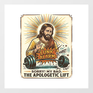 Jesus laat zware halter luidruchtig vallen Gym Lun Raamsticker