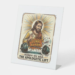 Jesus laat zware halter luidruchtig vallen Gym Lun Reclamebord Met Voetstuk