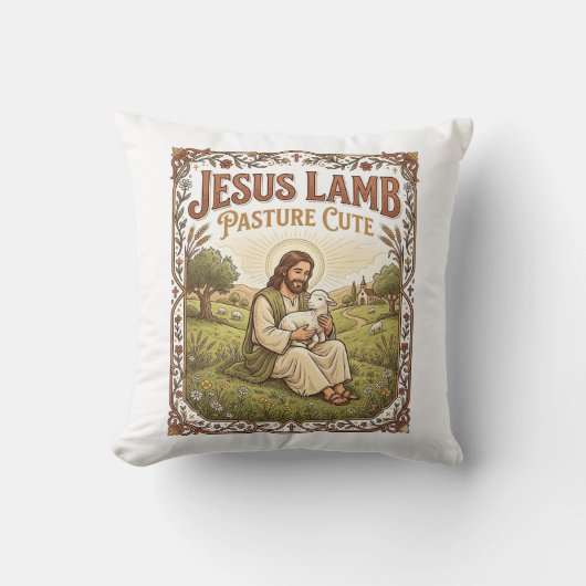Jesus Lam Weide Schattig Jesus Lam Weide Schattig Kussen (Voorkant)