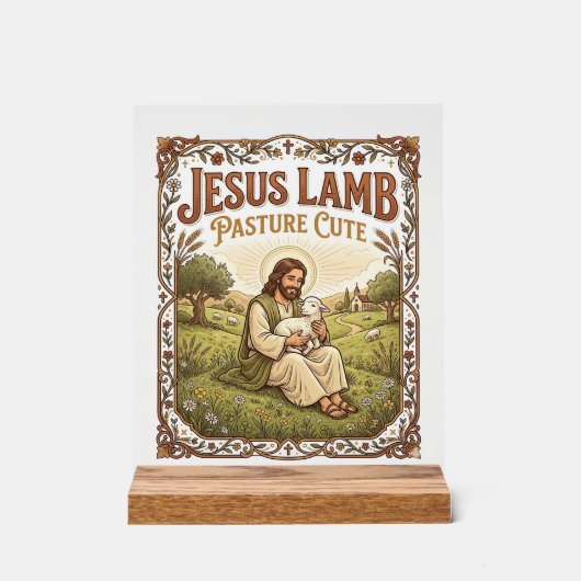 Jesus Lammer Weide Schattig Jesus Lammer Weide Sch Acryl Bord (Voorkant)