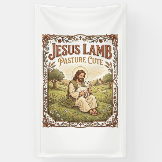 Jesus Lammer Weide Schattig Jesus Lammer Weide Sch Spandoek (Verticaal)