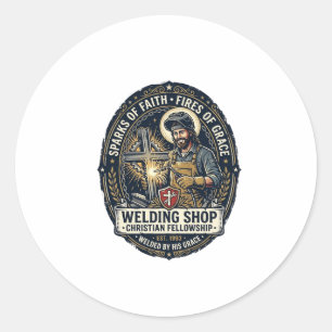 Jesus Lasser Metaalwerk T-Shirt Inspirerend Gemaak Ronde Sticker
