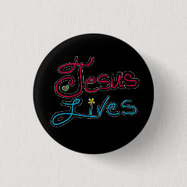 Jesus Leeft Inspirerend Citaat Zwart Ronde Button 3,2 Cm