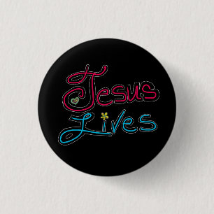Jesus Leeft Inspirerend Citaat Zwart Ronde Button 3,2 Cm