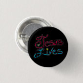 Jesus Leeft Inspirerende Spreuk Zwart Ronde Button 3,2 Cm (Voorkant /achterkant)