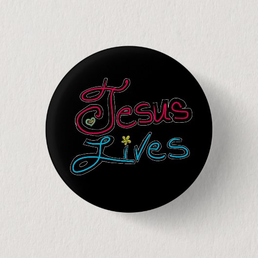 Jesus Leeft Inspirerende Spreuk Zwart Ronde Button 3,2 Cm (Voorkant)