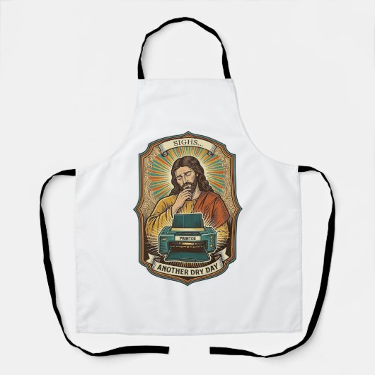Jesus Lege Printer Papierlade Kantoorwerk Ergernis Schort (Voorkant)