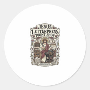 Jesus Letterpress Print Shop Jezus Letterpersdruk Ronde Sticker
