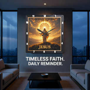 Jesus Licht Wereld Berg Halo Heer Vierkante Klok