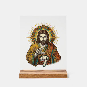 Jesus liet draadloze oordop onder bureau vallen Te Acryl Bord
