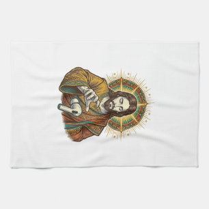 Jesus liet draadloze oordop onder bureau vallen Te Theedoek