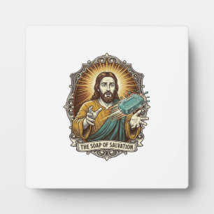 Jesus liet gladde zeep vallen in de douche onhandi fotoplaat