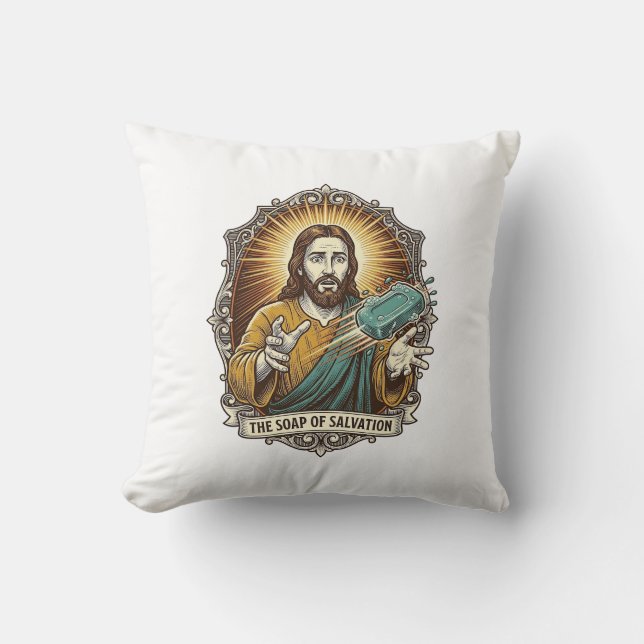 Jesus liet gladde zeep vallen in de douche onhandi kussen (Voorkant)