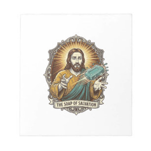 Jesus liet gladde zeep vallen in de douche onhandi notitieblok