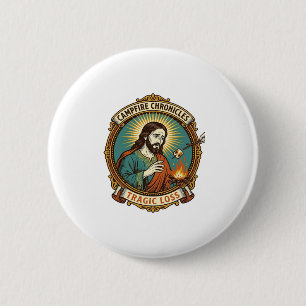 Jesus liet marshmallow kampvuur feestje mislukken  ronde button 5,7 cm