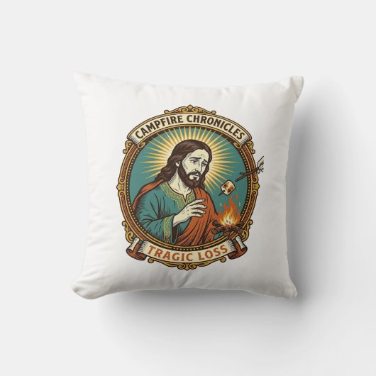 Jesus liet Marshmallow Kampvuur Feestje Mislukking Kussen (Voorkant)