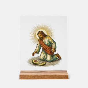 Jesus liet verse gesneden avocado op de vloer vall acryl bord