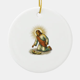 Jesus liet verse gesneden avocado op de vloer vall keramisch ornament