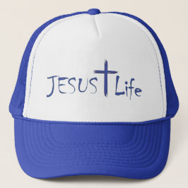 JESUS Life Blue Text Trucker Hat Pet