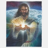 JESUS LIGHT IN HANDEN FLEECE DEKEN (Voorkant)