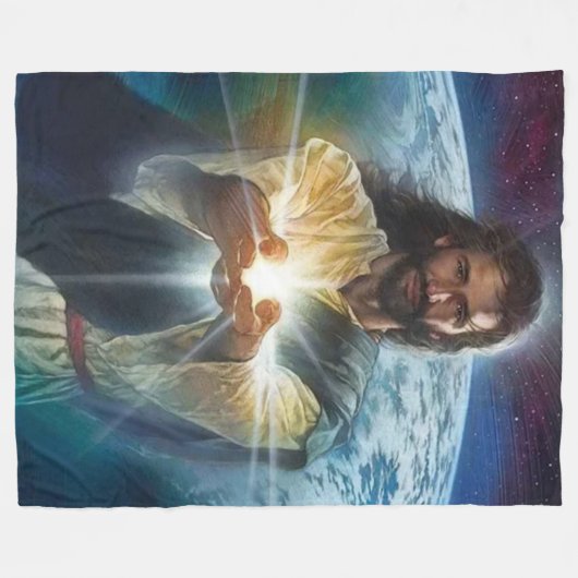 JESUS LIGHT IN HANDEN FLEECE DEKEN (Voorkant (Horizontaal))