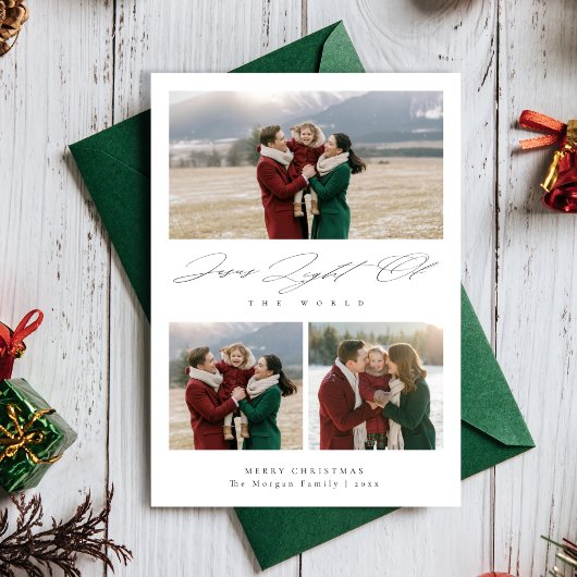 Jesus Light of the World Religious 3 Photo Feestdagenkaart