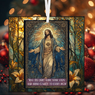 Jesus Light of the World Religious Christmas Quote Glas Ornament