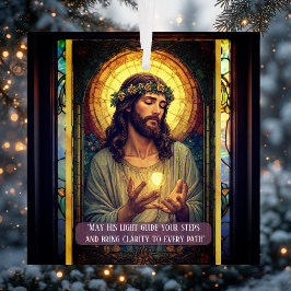 Jesus Light of the World Religious Christmas Quote Glas Ornament