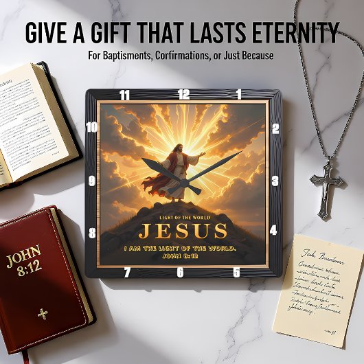 Jesus Light World Mountain Triumphant Lord Vierkante Klok