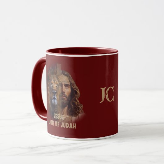 Jesus Lion of Judah Custom Monogram Koffie Mok (Voorkant links)