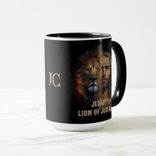 Jesus Lion of Judah Custom Monogram Koffie Mok (Voorkant rechts)
