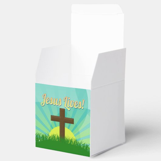 Jesus Lives Blue/Brown Christelijk paaskruis Bedankdoosjes (Geopend)