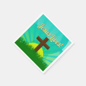 Jesus Lives Blue/Brown Christelijk paaskruis Servet (Hoek)