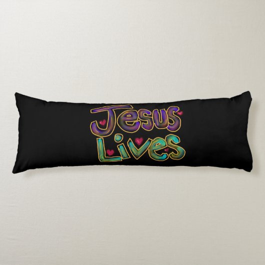 ‘Jesus Lives’ Christelijke quote Custom Name Black Lichaamskussen (Voorkant)