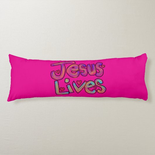 ‘Jesus Lives’ Christelijke quote Custom Name Pink Lichaamskussen (Voorkant)
