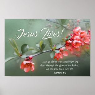 Jesus Lives Spring Flowers Bijbel Verse Pasen Poster