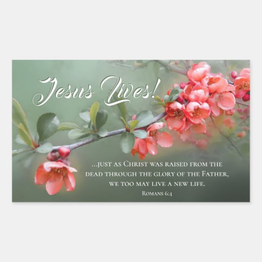 Jesus Lives Spring Flowers Bijbel Verse Pasen Rechthoekige Sticker (Voorkant)
