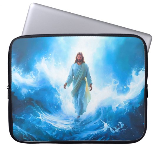 Jesus loopt in de oceaan laptop case/protector sleeve (Voorkant)