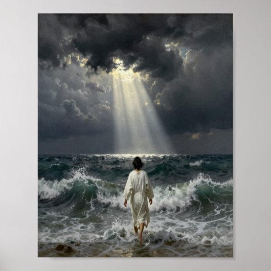Jesus loopt naar stormachtige zeeën Poster (Voorkant)