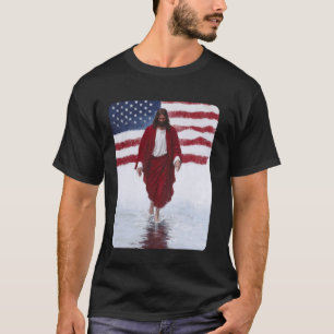 Jesus Loopt Op Water Amerikaanse Vlag Patriottisch T-shirt