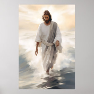 Jesus Loopt op Water Jezus Christus Pasen Schilder Poster