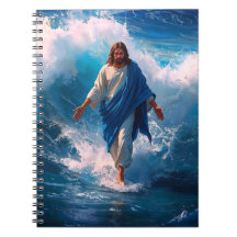 Jesus loopt op water schriften gelinieerde pagina'