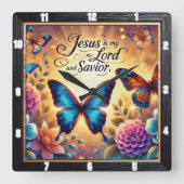 Jesus Lord Savior Gouden Vlinders Vierkante Klok (Voorkant)