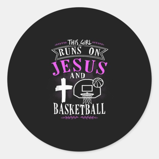 Jesus Love |Dit meisje loopt op Jezus en Basketbal Ronde Sticker (Voorkant)