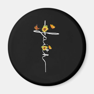 Jesus Love Faith Christelijke Cross Sunflower Magneet