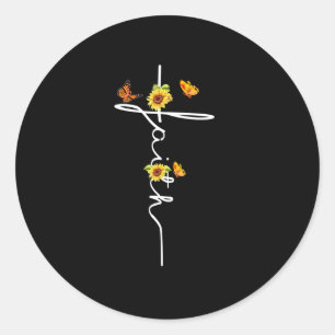 Jesus Love Faith Christelijke Cross Sunflower Ronde Sticker