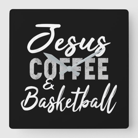 Jesus Love | Jesus Coffee en Basketball Vierkante Klok (Voorkant)