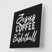 Jesus Love | Jesus Coffee en Basketball Vierkante Klok (Hoek)